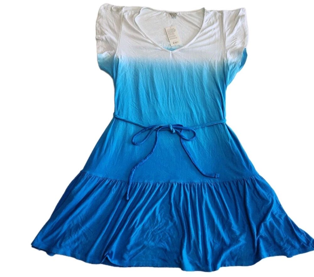 Cato NEW Blue White Ombre Beach Coastal Casual Boho Relaxed Dress Women SZ L